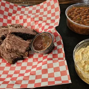 Brisket, red potato salad, baked beans