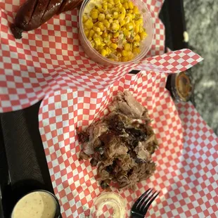Pork Butt, Smoked Sausage and street corn aaaamazing!!