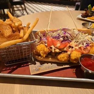 Shrimp Po'Boy and fries