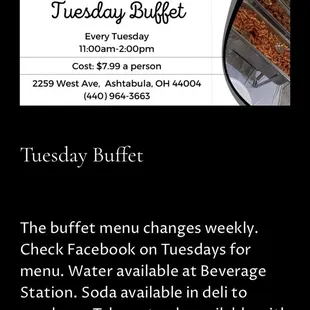 Tuesday Buffet - as posted on website Aug'23