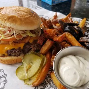 a burger and fries