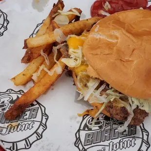 a burger and fries