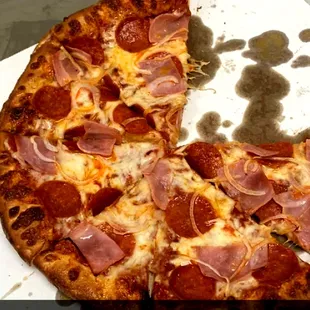 Pepperoni, onion, and mushrooms.