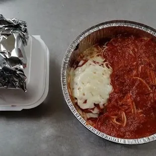 Chicken parm with a tossed salad  $9.95