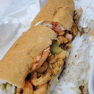 The Enormous Roast Beef n Fried Shrimp Po&apos;Boy