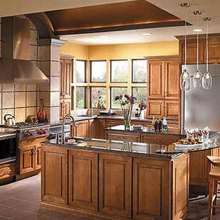 a kitchen with a center island