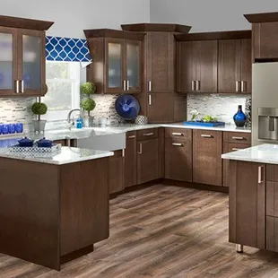 a kitchen with a center island