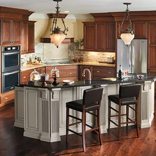 a kitchen with a center island