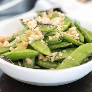 Blistered Snap Peas, Marcona Almonds, Meyer Lemon