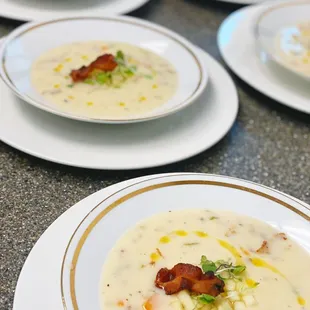 Bacon Chowder w/Pickled Green Apple, Bacon Crisp