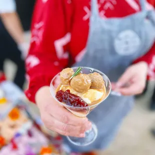 Swedish Meatball Martini w/Lingonberry Jam w/Potato Puree