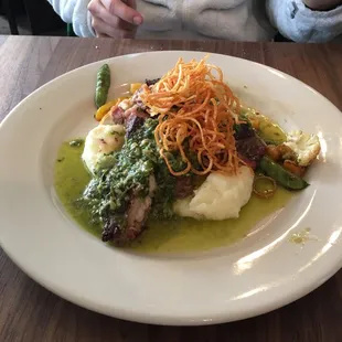 Bison with chimichurri  and garlic mash