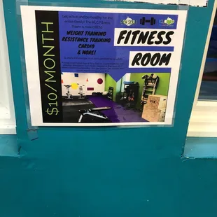 Fitness room $10 a month