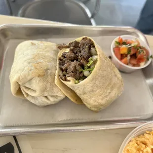 Carne asada burrito with extra meat and side pico de gallo