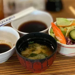 Soup, Salad, wasabi/Shoyu , Tempura dipping sauce