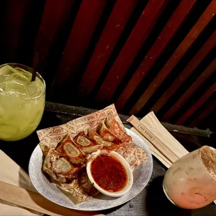Pork Gyoza, Yuza Pina Colada &amp; Cucumber Mint Yuzunade