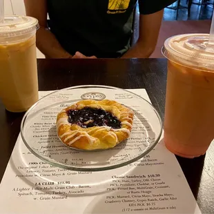 Antarctic Latte (French Vanilla + Mint), Blueberry Danish, and Moscow Latte (Raspberry + White Chocolate)