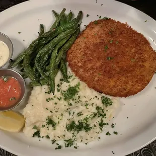 Calamari with mashed potatoes &amp; green beans
