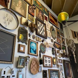 Unique wall decor, gives a lot to look at while waiting for coffee