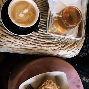 Coffee, tea, and blueberry muffin