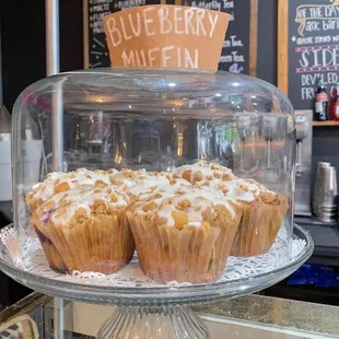 blueberry muffins with a lemon glaze on top