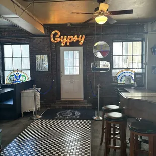 Inside with sign