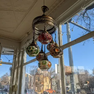 Decorative lamps fitting the theme of Gypsy Cafe.