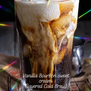 a cold drink with ice cream and caramel