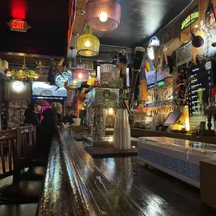 a bar with a wooden bar top