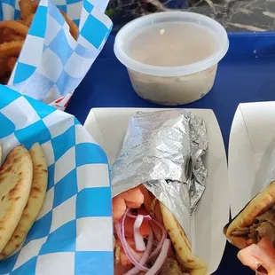 Gyros, Hummus &amp; Pita with Onion Rings