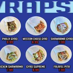 menu, tacos