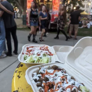 Rice Plate &amp; Gyro Plate, both comes with a free drink.
