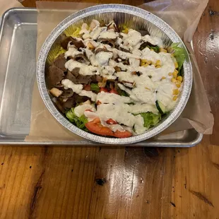 Combo bowl, sub red onions for white grilled onions