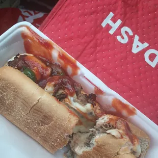 a half eaten sandwich