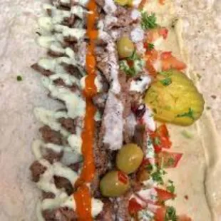 the meat and vegetables