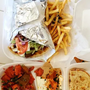 Combination plate and gyro with fries. Yum