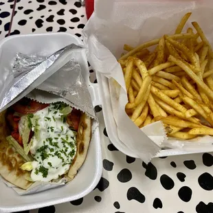 Chicken Gyro and French Fries