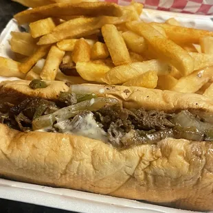 Philly cheesesteak and fries