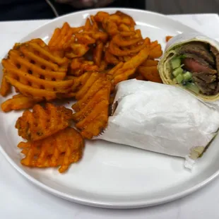 Gyro Wrap and Waffle Fries