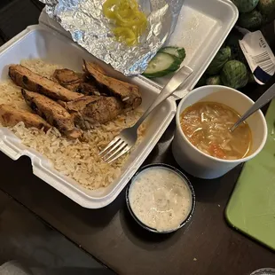 Grilled Chicken over Rice, Lg / Chicken Lemon Soup