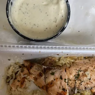 Side of Sauce , salmon over rice