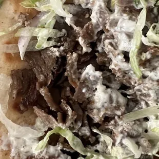 It was over cooked and it was more like a sloppy gyro because I guess I got the left over crumps of the meat.