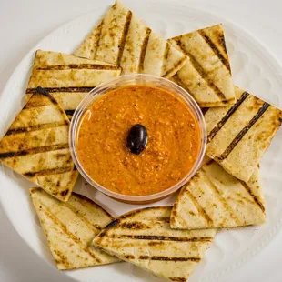 Spicy feta dip With two grilled pitas.