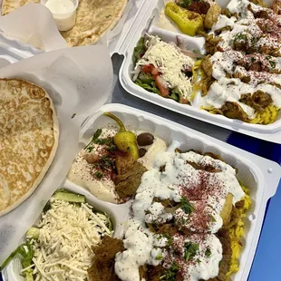 Gyro Plate and Chicken  Shawarma plate (in back).