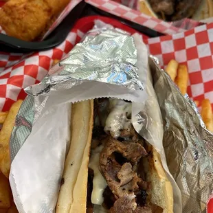 Philly cheesesteak and chicken strips kids meal