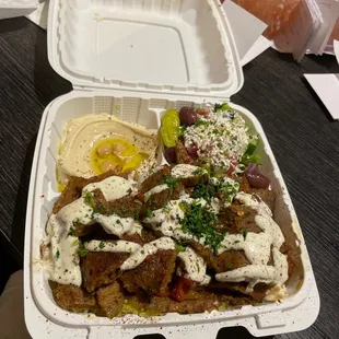 Gyro platter(lamb/beef) rice underneath. I devoured this shortly after I took the photo.