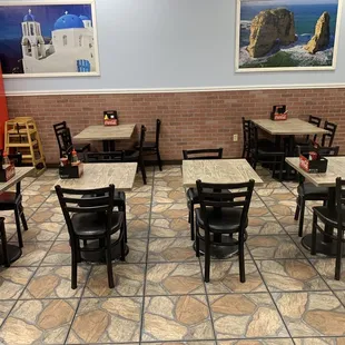 tables and chairs in a restaurant