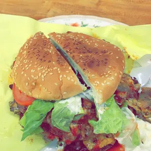 Super delicious burger, Made from beef gyro meat.