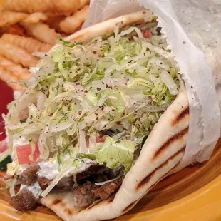 Lamb/beef gyro and some fries