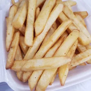 Freshly cooked fries on order.